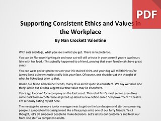 Article: Supporting Consistent Ethics and Values in the Workplace